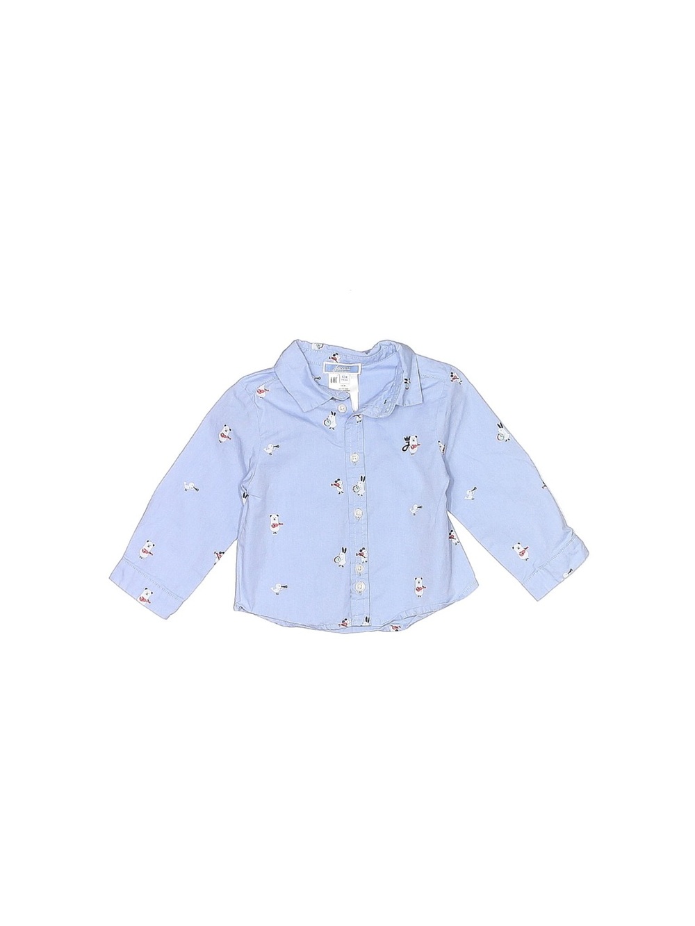 Jacadi Light Blue Button-Down Shirt with Animals Playing Instruments Motif